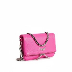 Zadig & Voltaire Rock Leather Bag NEON Pink Leather Crossbody Bag W Chain Strap